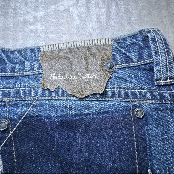 Industrial Cotton Denim Blue Jean Mini Skirt Y2K Distressed Pockets Size 11 - Picture 3 of 7